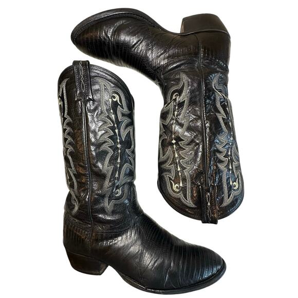 VTG Tony Lama Exotic Collection Western Boot Black Teju Lizard Leather Men SZ 9D - Picture 3 of 12